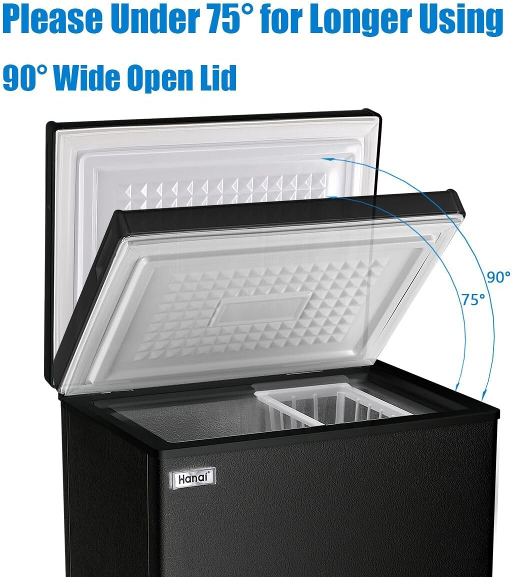 Chest Freezer Small Freezer Black Deep Freezers 3.5 Cu.Ft Compact Free-Standing Top Door Adjustable 7 Thermostat and Removable Basket Open Deep Freezer Energy Saving Apartment Kitchen